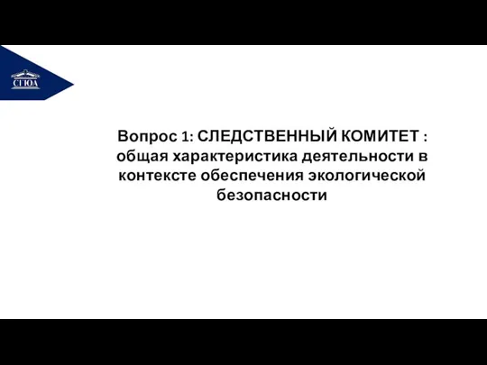 РЕМОНТ Вопрос 1: СЛЕДСТВЕННЫЙ КОМИТЕТ : общая характеристика деятельности в контексте обеспечения экологической безопасности