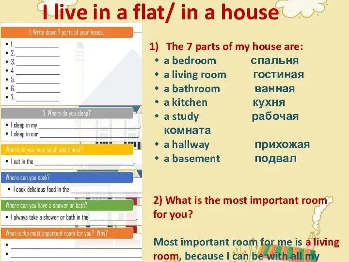 I live in a flat/ in a house The 7 parts of