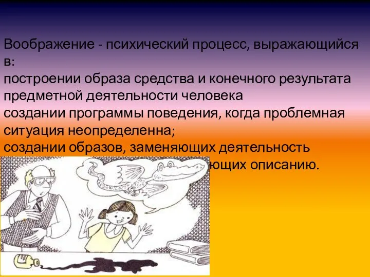 Воображение - психический процесс, выражающийся в: построении образа средства и конечного результата