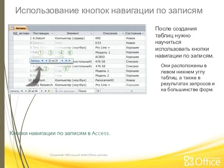 Использование кнопок навигации по записям Создание таблиц для новой базы данных Кнопки