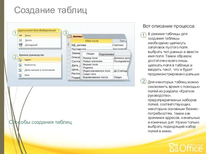 Создание таблиц Способы создания таблиц. Вот описание процесса: В режиме таблицы для