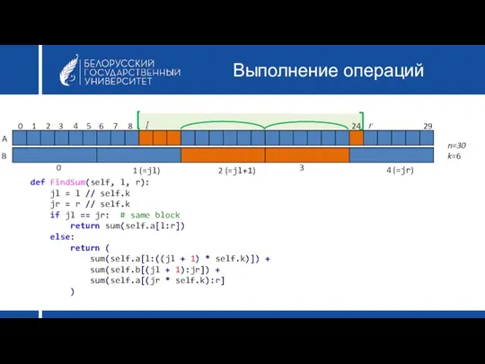 Выполнение операций A B 0 1 (=jl) 2 (=jl+1) 3 4 (=jr)