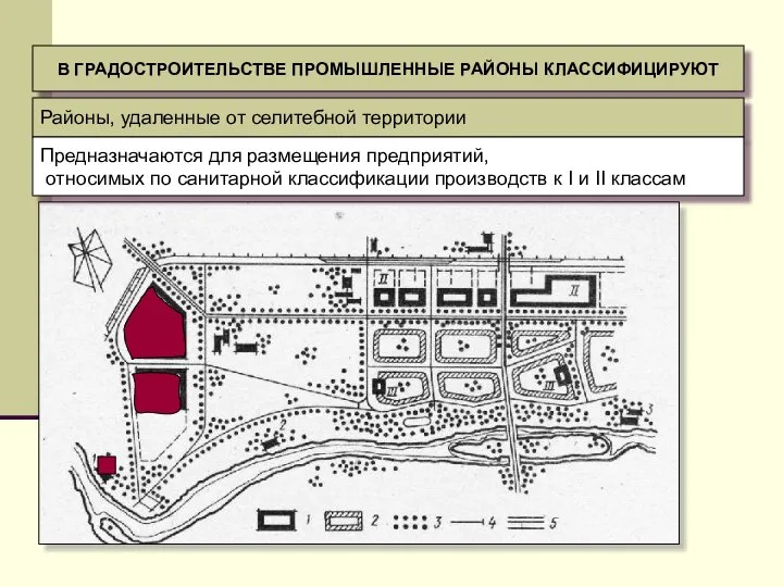 В ГРАДОСТРОИТЕЛЬСТВЕ ПРОМЫШЛЕННЫЕ РАЙОНЫ КЛАССИФИЦИРУЮТ Районы, удаленные от селитебной территории Предназначаются для