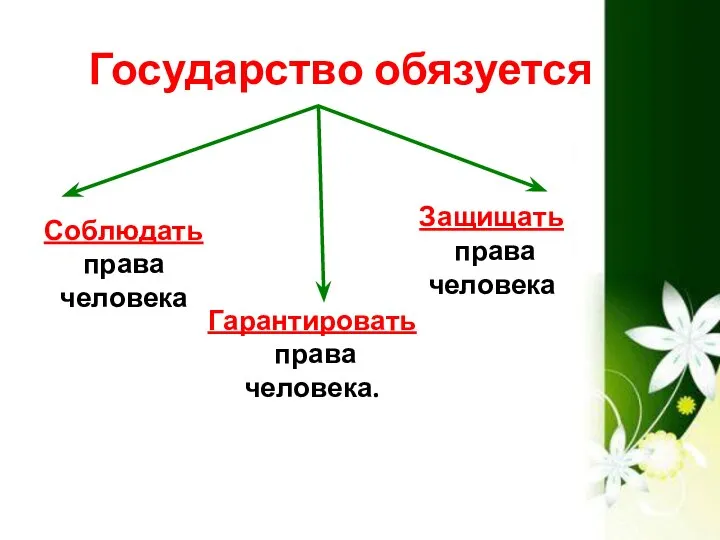 Государство обязуется Соблюдать права человека Гарантировать права человека. Защищать права человека