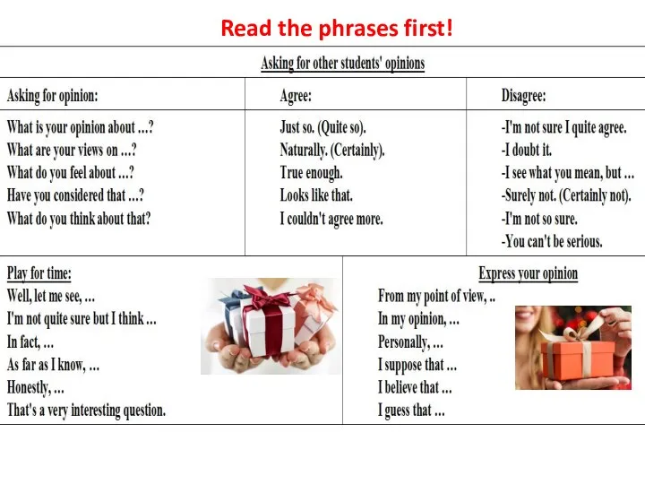 Read the phrases first!