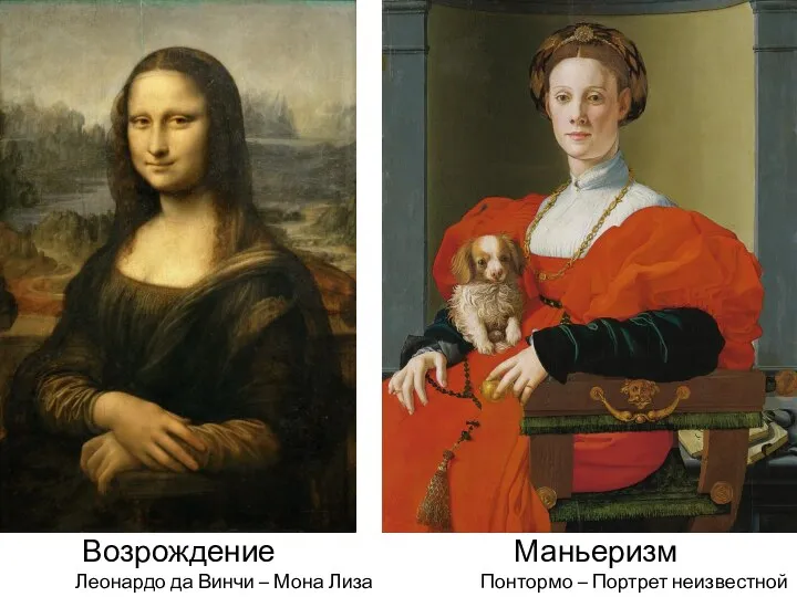 Возрождение Маньеризм Леонардо да Винчи – Мона Лиза Понтормо – Портрет неизвестной