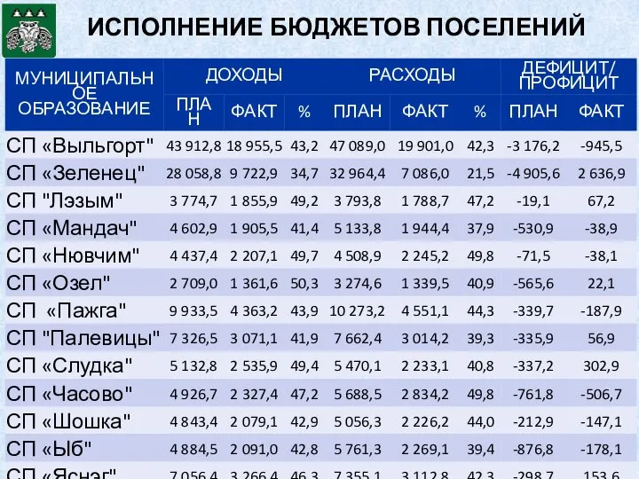 ИСПОЛНЕНИЕ БЮДЖЕТОВ ПОСЕЛЕНИЙ