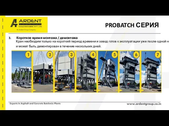 PROBATCH СЕРИЯ 3. Короткое время монтажа / демонтажа Кран необходим только на