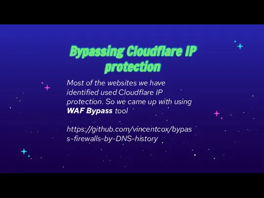 Bypassing Cloudflare IP protection Most of the websites we have identified used