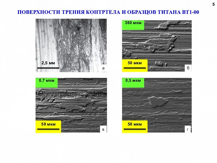 ПОВЕРХНОСТИ ТРЕНИЯ КОНТРТЕЛА И ОБРАЗЦОВ ТИТАНА ВТ1-00 2,5 мм 50 мкм 50