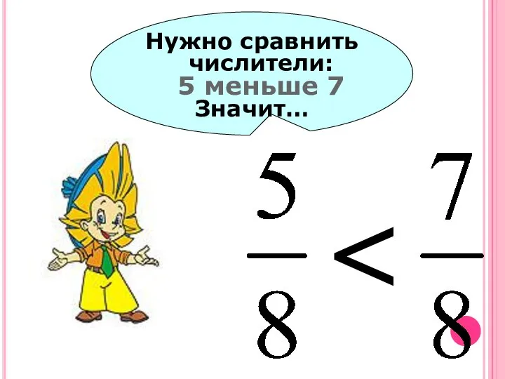 Нужно сравнить числители: 5 меньше 7 Значит…