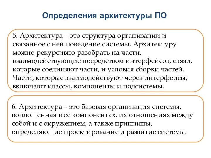 5. Архитектура – это структура организации и связанное с ней поведение системы.