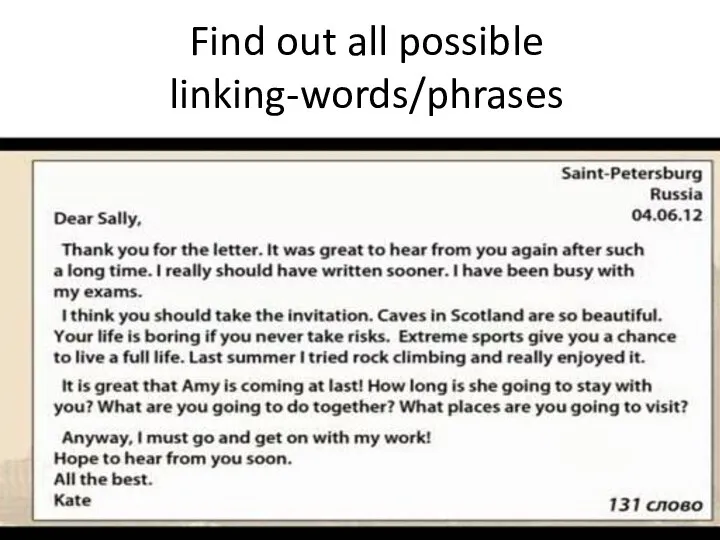 Find out all possible linking-words/phrases
