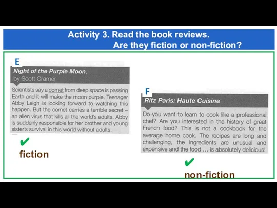 Activity 3. Read the book reviews. Are they fiction or non-fiction? E