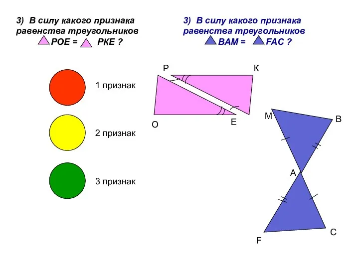 3) В силу какого признака равенства треугольников РОЕ = РКЕ ? 1