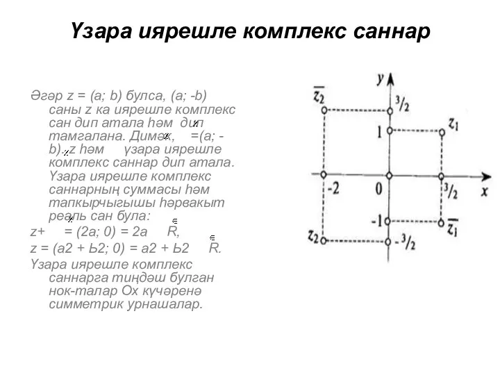 Үзара иярешле комплекс саннар Әгәр z = (а; b) булса, (а; -b)