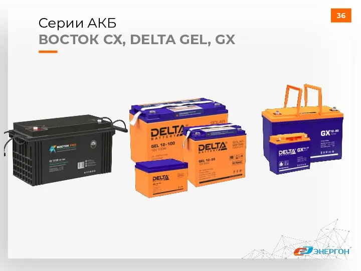 Серии АКБ ВОСТОК СХ, DELTA GEL, GX