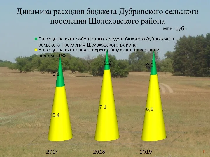 Динамика расходов бюджета Дубровского сельского поселения Шолоховского района млн. руб.