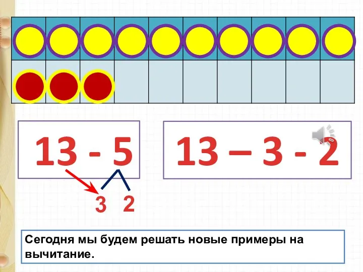 13 - 5 13 – 3 - 2 Сегодня мы будем решать