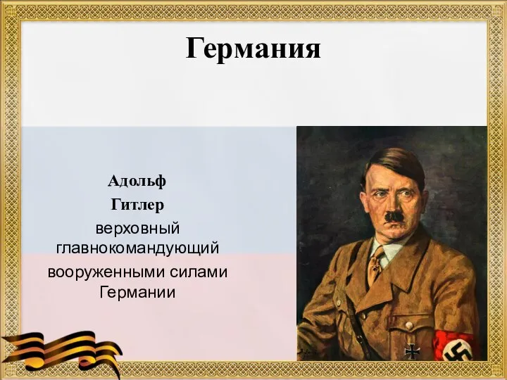 Германия Адольф Гитлер верховный главнокомандующий вооруженными силами Германии