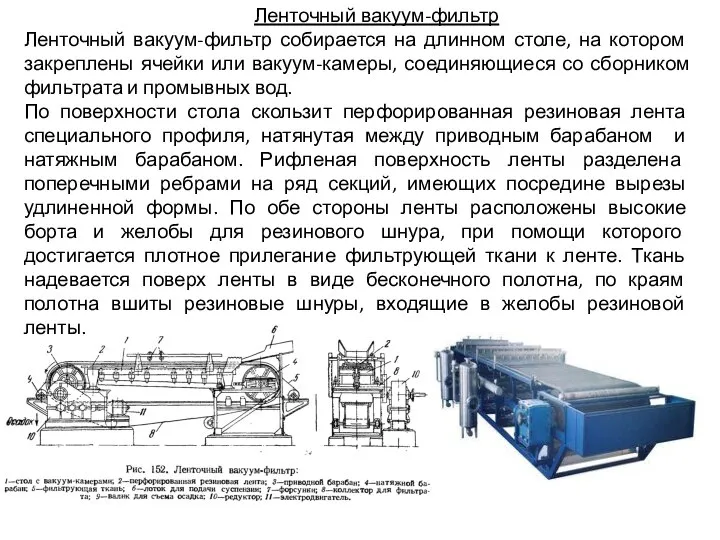 Ленточный вакуум-фильтр Ленточный вакуум-фильтр собирается на длинном столе, на котором закреплены ячейки