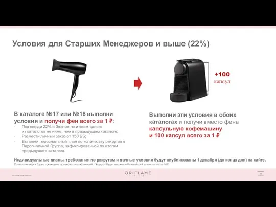 16 Условия для Старших Менеджеров и выше (22%) В каталоге №17 или