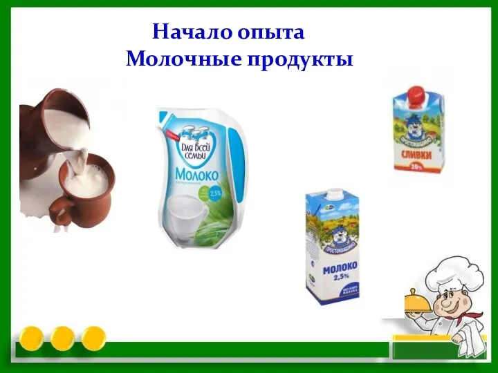 Начало опыта Молочные продукты