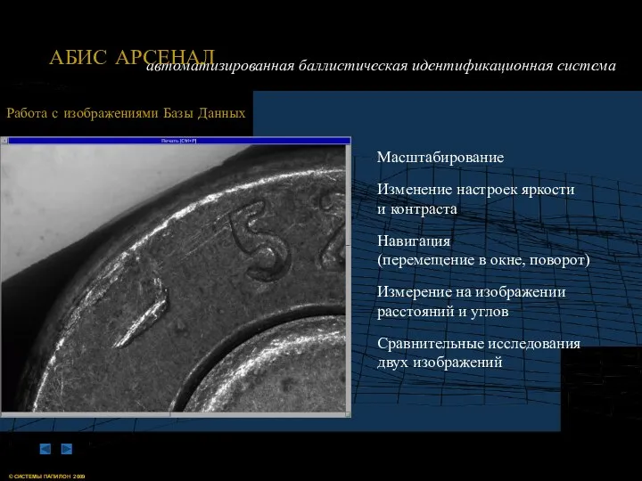 Работа с изображениями Базы Данных Масштабирование Изменение настроек яркости и контраста Навигация