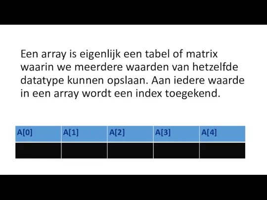 Een array is eigenlijk een tabel of matrix waarin we meerdere waarden