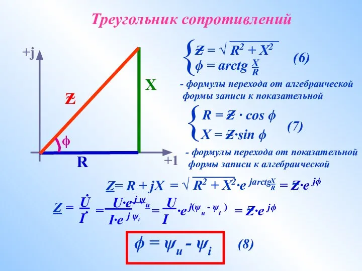 Треугольник сопротивлений - формулы перехода от алгебраической формы записи к показательной -