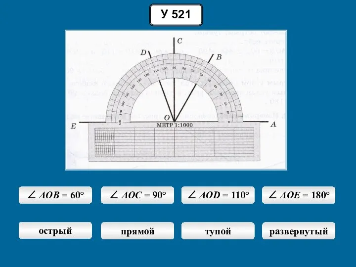 ∠ AOB = 60° ∠ AOC = 90° ∠ AOD = 110°