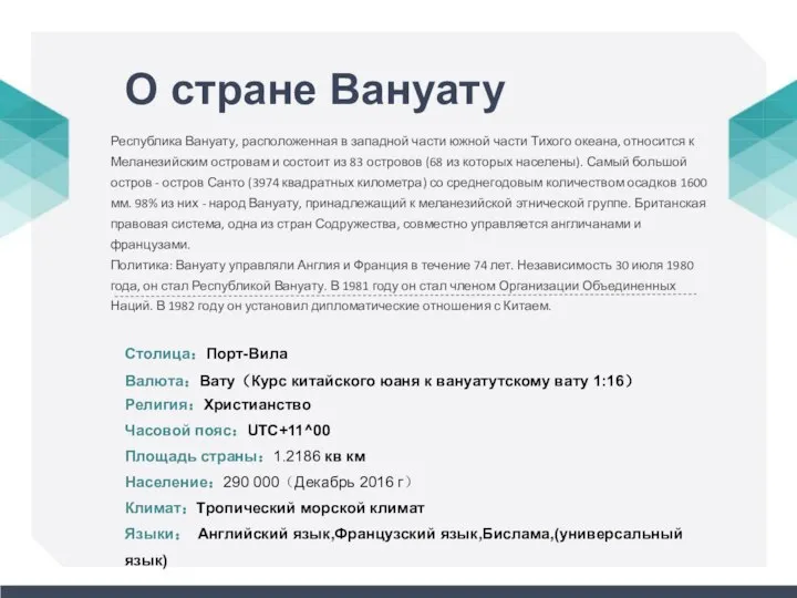 О стране Вануату Республика Вануату, расположенная в западной части южной части Тихого