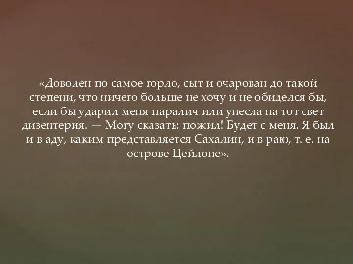 «Доволен по самое горло, сыт и очарован до такой степени, что ничего