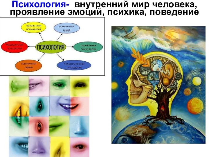 Психология- внутренний мир человека, проявление эмоций, психика, поведение
