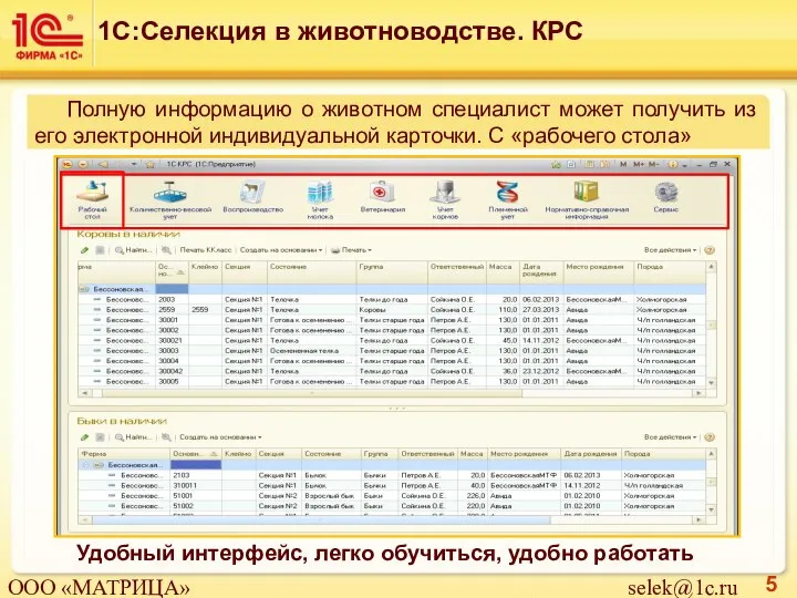 Удобный интерфейс, легко обучиться, удобно работать Полную информацию о животном специалист может