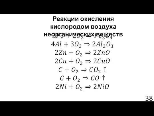 Реакции окисления кислородом воздуха неорганических веществ