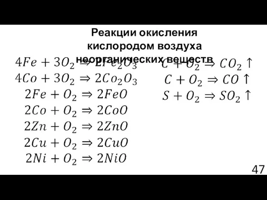 Реакции окисления кислородом воздуха неорганических веществ