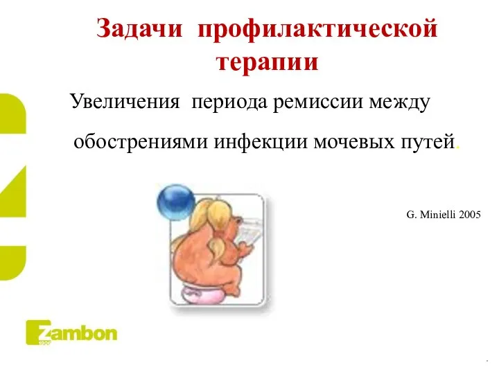 Задачи профилактической терапии Увеличения периода ремиссии между обострениями инфекции мочевых путей. G. Minielli 2005