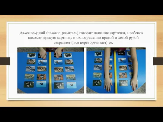 Далее ведущий (педагог, родитель) говорит название карточки, а ребенок находит нужную картинку