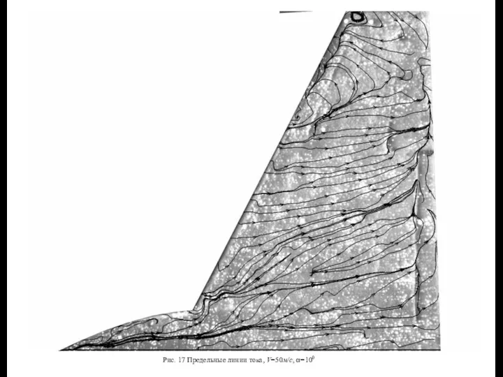 Рис. 17 Предельные линии тока, V=50м/с, α=100