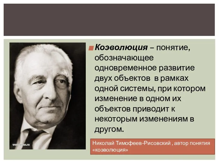 Коэволюция – понятие, обозначающее одновременное развитие двух объектов в рамках одной системы,