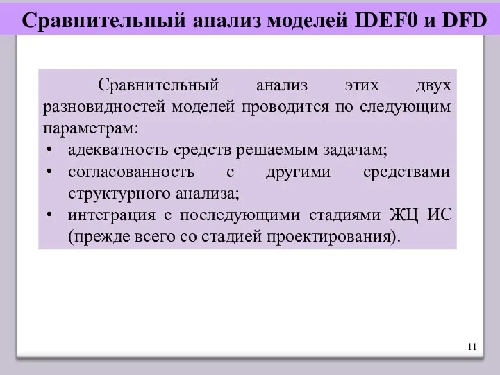 Сравнительный анализ моделей IDEF0 и DFD Сравнительный анализ этих двух разновидностей моделей