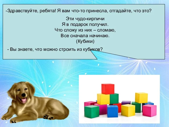 Здравствуйте, ребята! Я вам что-то принесла, отгадайте, что это? Эти чудо-кирпичи Я