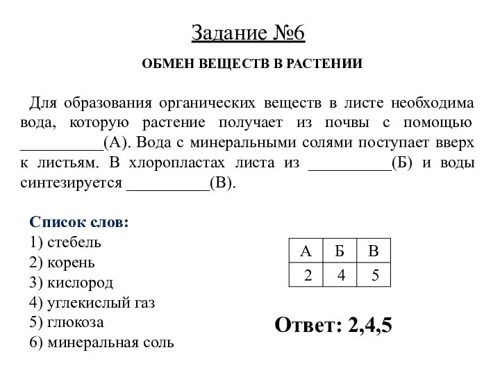 ОБМЕН ВЕЩЕСТВ В РАСТЕНИИ Для образования органических веществ в листе необходима вода,