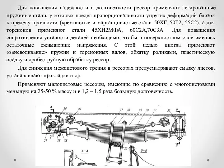 Для повышения надежности и долговечности рессор применяют легированные пружиные стали, у которых