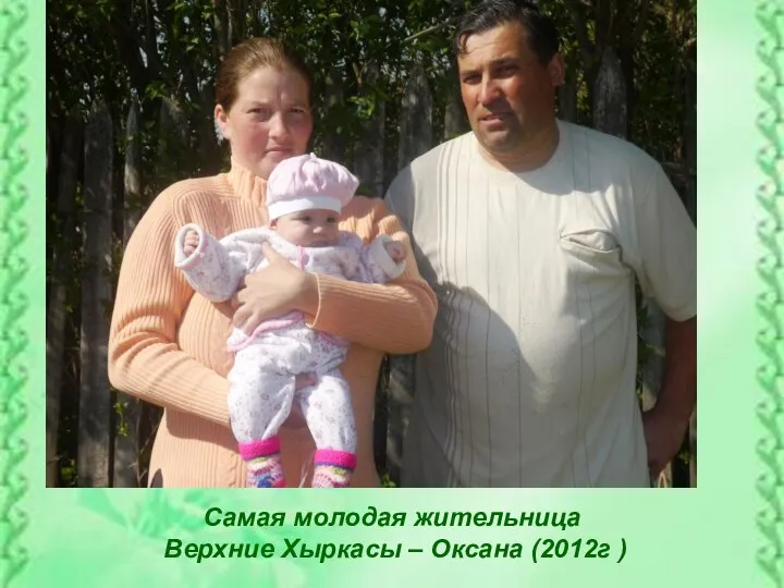 Самая молодая жительница Верхние Хыркасы – Оксана (2012г )