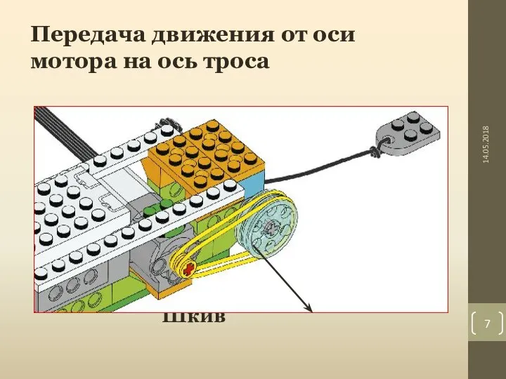 Передача движения от оси мотора на ось троса Шкив 14.05.2018