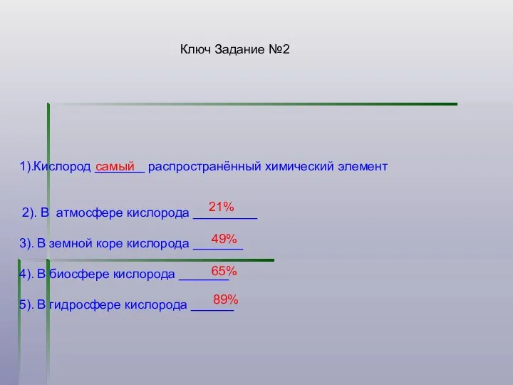 1).Кислород _______ распространённый химический элемент 2). В атмосфере кислорода _________ 3). В