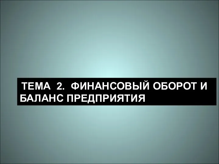 ТЕМА 2. ФИНАНСОВЫЙ ОБОРОТ И БАЛАНС ПРЕДПРИЯТИЯ