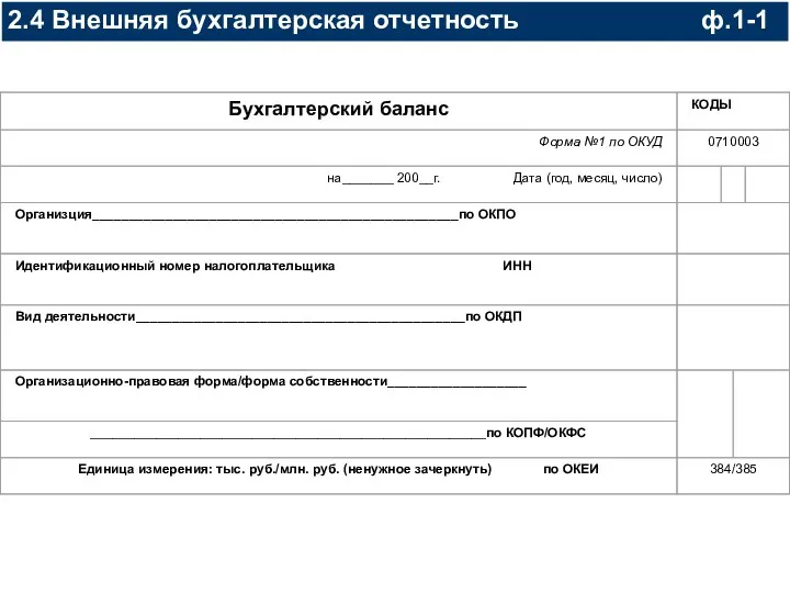 2.4 Внешняя бухгалтерская отчетность ф.1-1